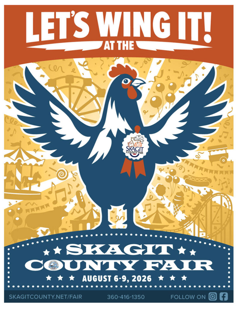 Promotional poster for the 2026 Skagit County Fair with the slogan "Let's Wing It."