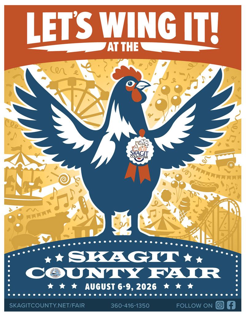 Promotional poster for the 2026 Skagit County Fair with the slogan "Let's Wing It."