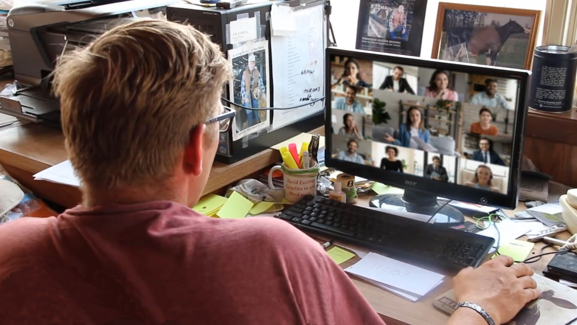 Farmer using computer for online training