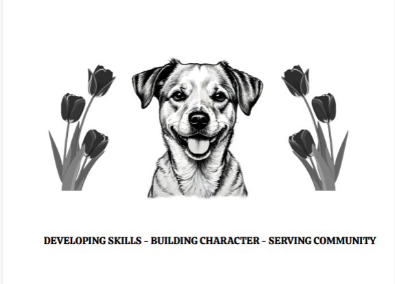 Skagit County 4-H Dog Handbook cover Image of dog with tulips