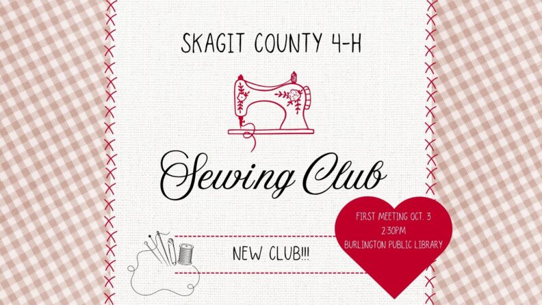 Red and White flyer for new 4-H sewing club 