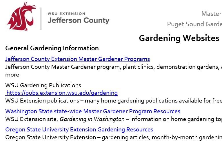 screenshot of the text found on the Gardening Websites Tip Sheet