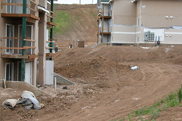 Construction site of two apartment complexes.