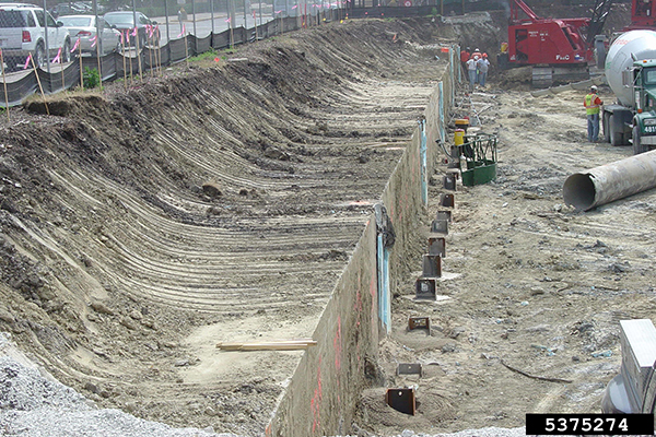 A construction crew excavating a work site.