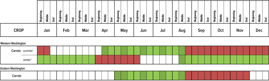 Suggested planting calendar for Carrots.