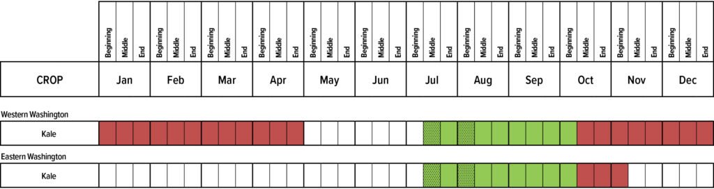Suggested planting calendar for Kale.