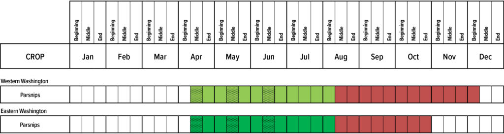 Suggested planting calendar for Parsnips.