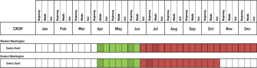 Suggested planting calendar for Swiss chard.