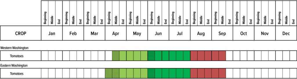 Suggested planting calendar for Tomatoes.