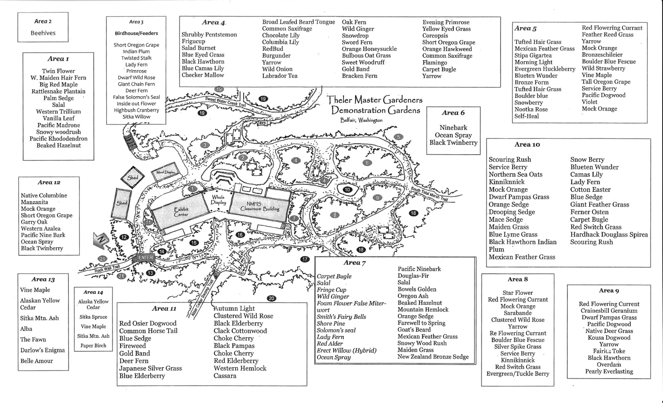 Old original map of Master Gardener demonstration gardens at the Theler Center.