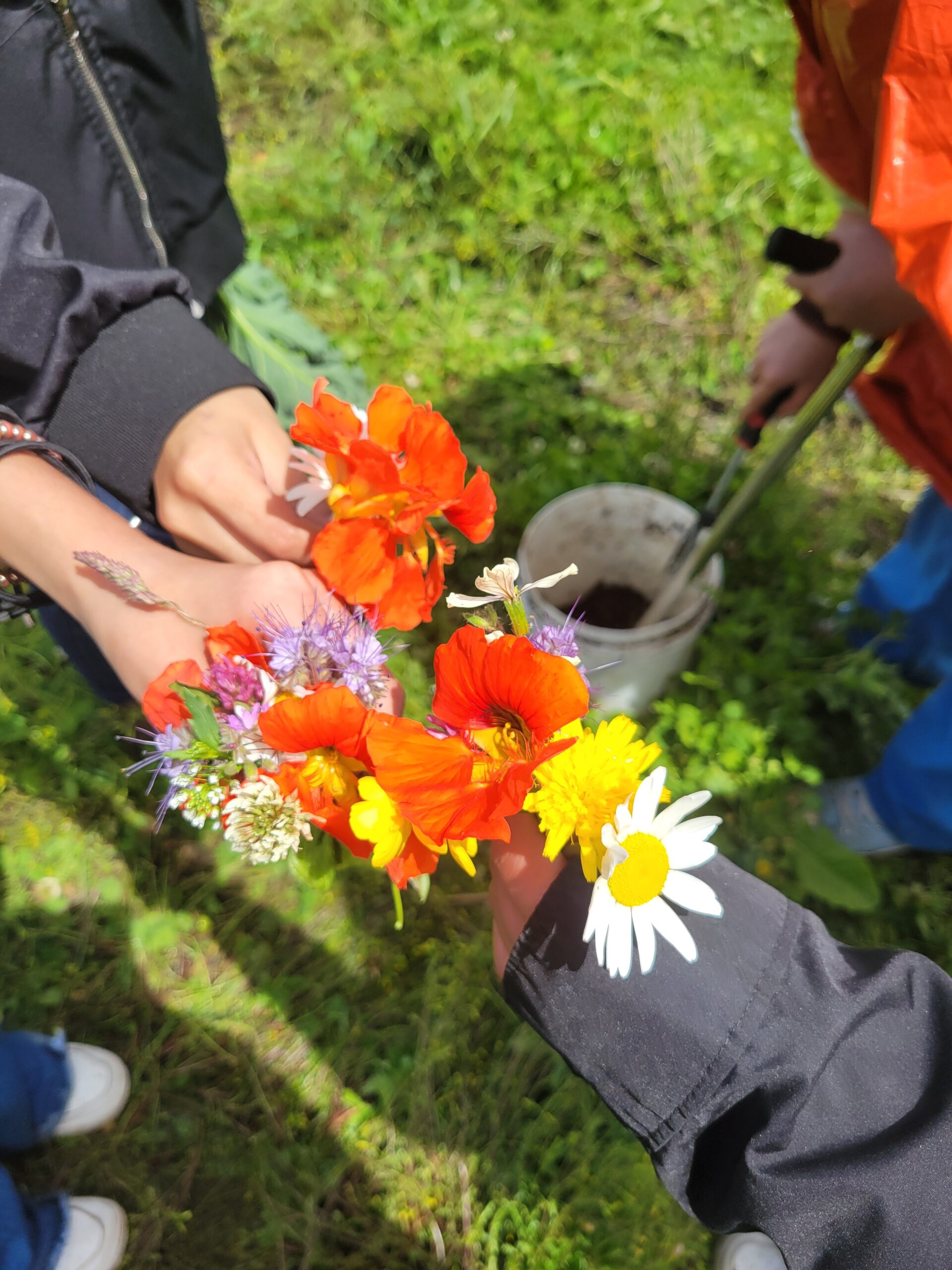 Students make bouquets and take soil samples during on-farm field trip