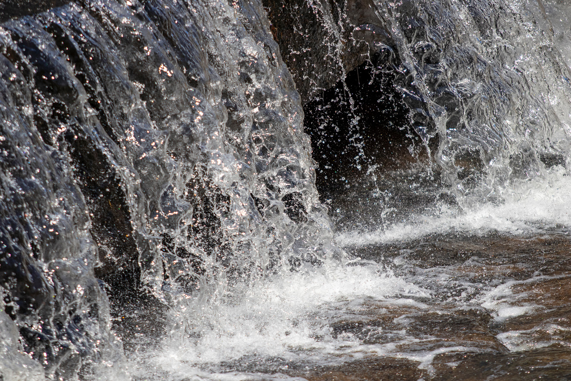 Close up of water flowing over rocks.