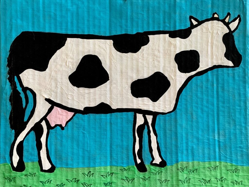 Cardboard Animals project image with a black and white spotted cow