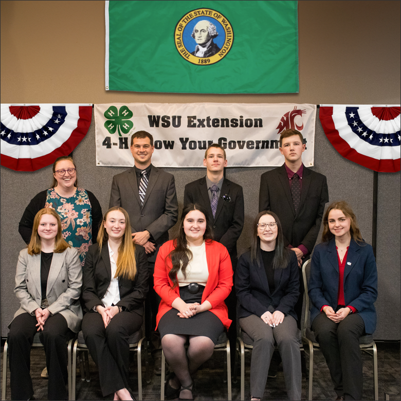 image of 9 teens at the WSU 4-H Know Your Government Conference
