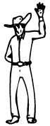 Image shows a hand drawn depiction of a judge gesturing "5-second penalty" by Hand raised with five fingers extended. Repeat to show 10, 15, or more seconds.