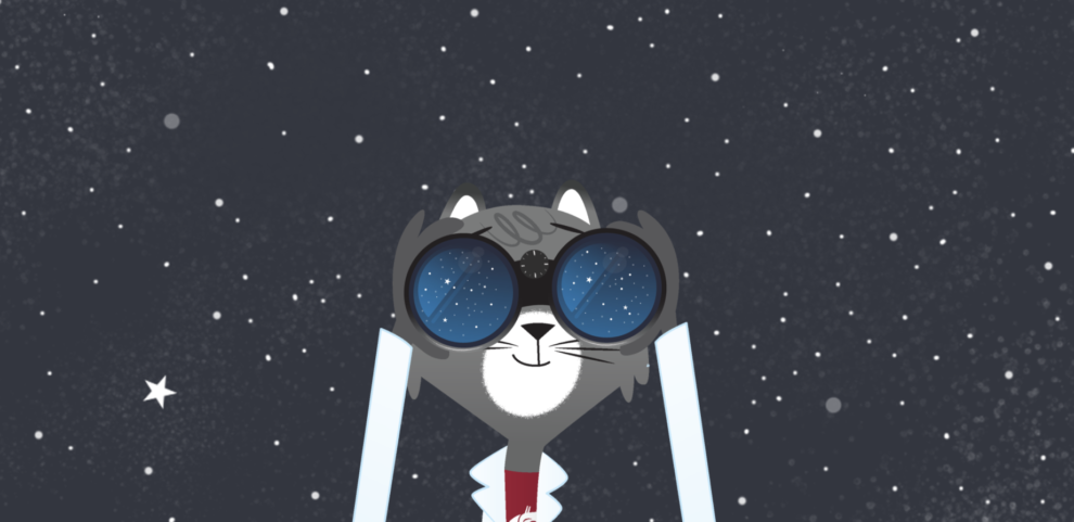 Ask Dr. Universe looking through binoculars. 