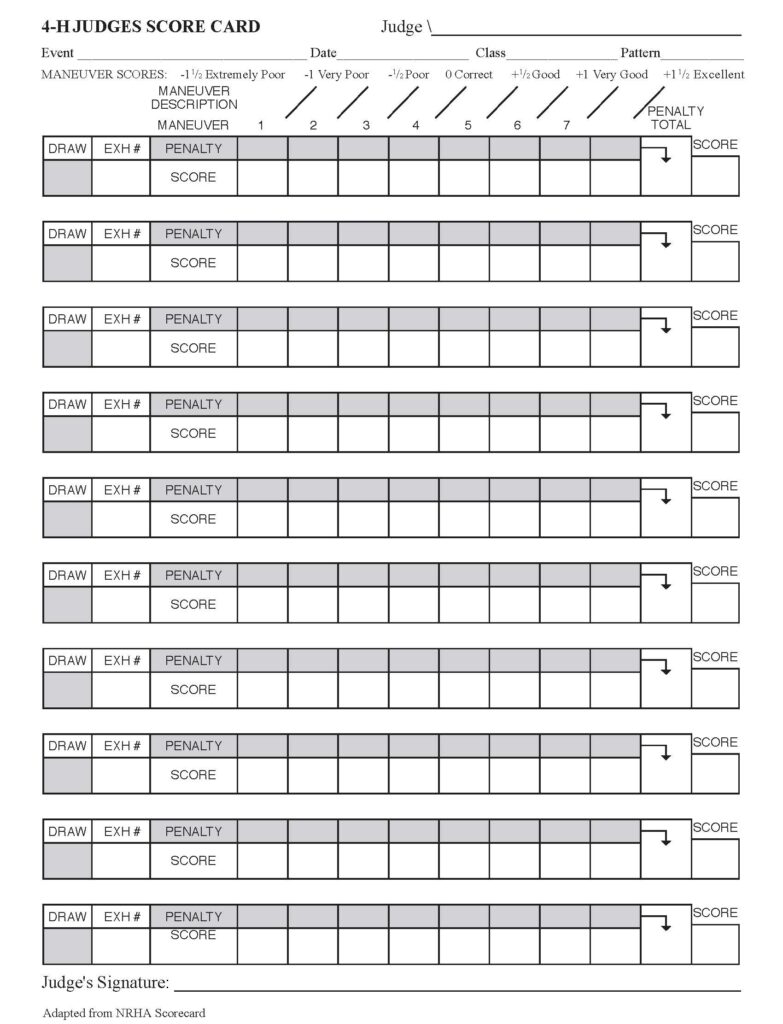 4-H Judges Score Card with detailed description of image and rules below image