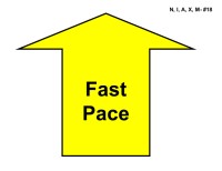 A large yellow arrow outlined in black points straight upward with a wide rectangular base and a triangular tip. Centered inside the arrow, bold black text reads “Fast Pace.”