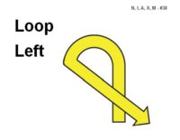 A large yellow arrow outlined in black forms a looping path that curves upward and around before crossing diagonally and pointing down toward the right, indicating a left loop pattern. Bold black text reads “Loop Left.”