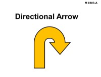 A single yellow arrow outlined in black forms a curved U-shape, bending upward and then turning right, indicating a U-turn direction. Bold black text above reads “Directional Arrow.”