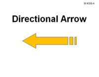 A single yellow arrow outlined in black points horizontally to the left. Near the base of the arrow are two short vertical bar markings. Bold black text above reads “Directional Arrow.”