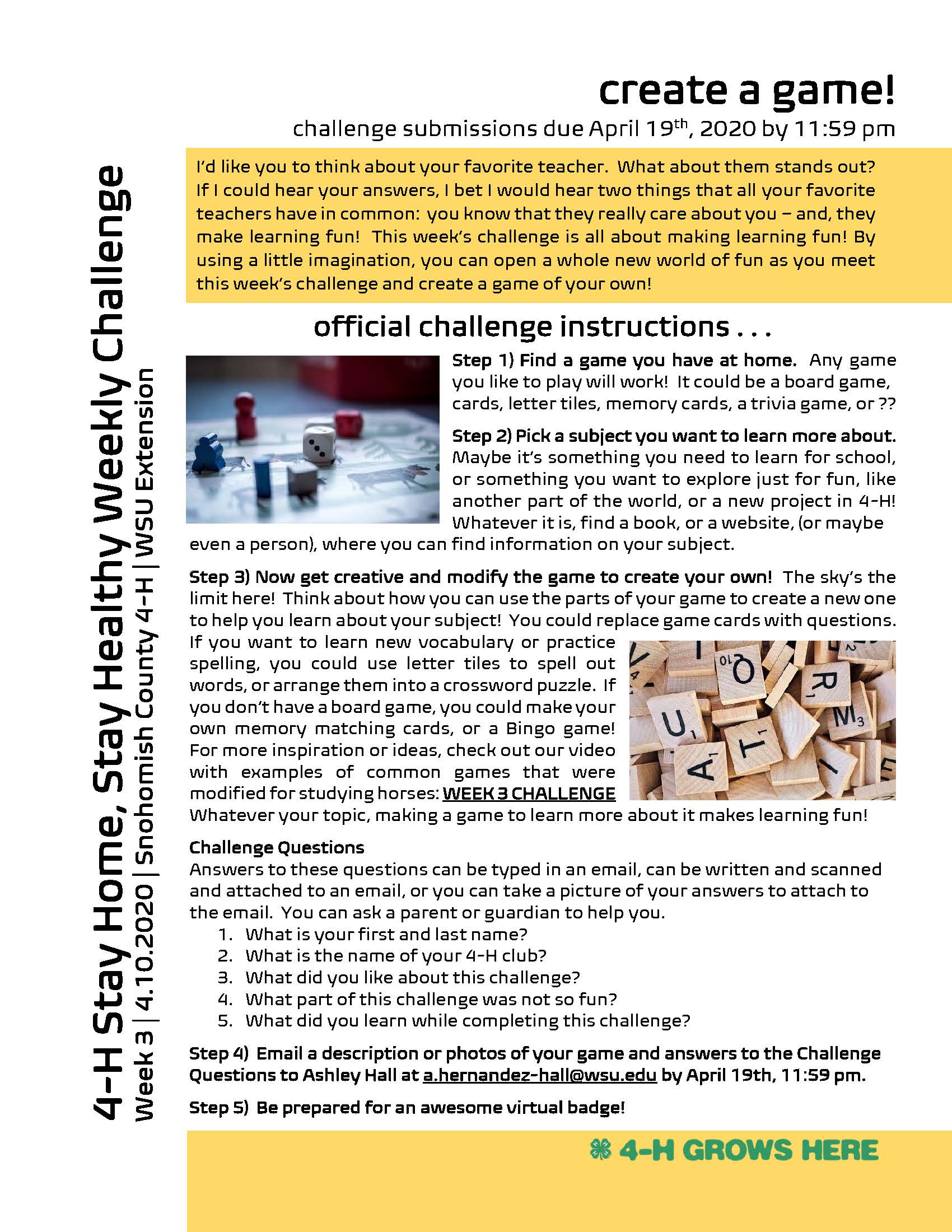 Instructions for Weekly Challenge: Create a Game.