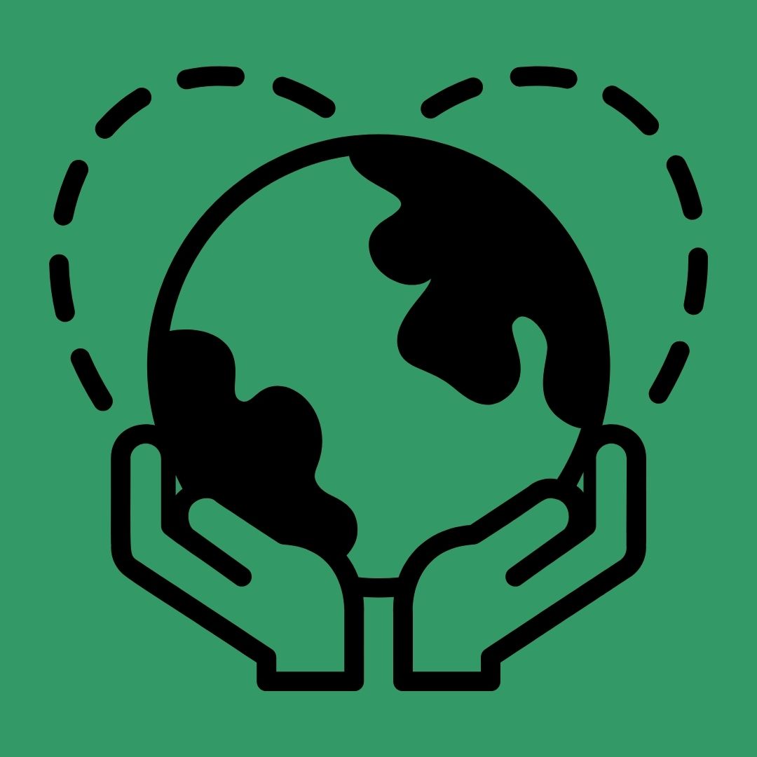two hands holding planet Earth, with heart around it.