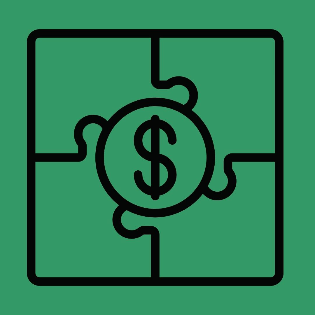 dollar sign with puzzle pieces as background.
