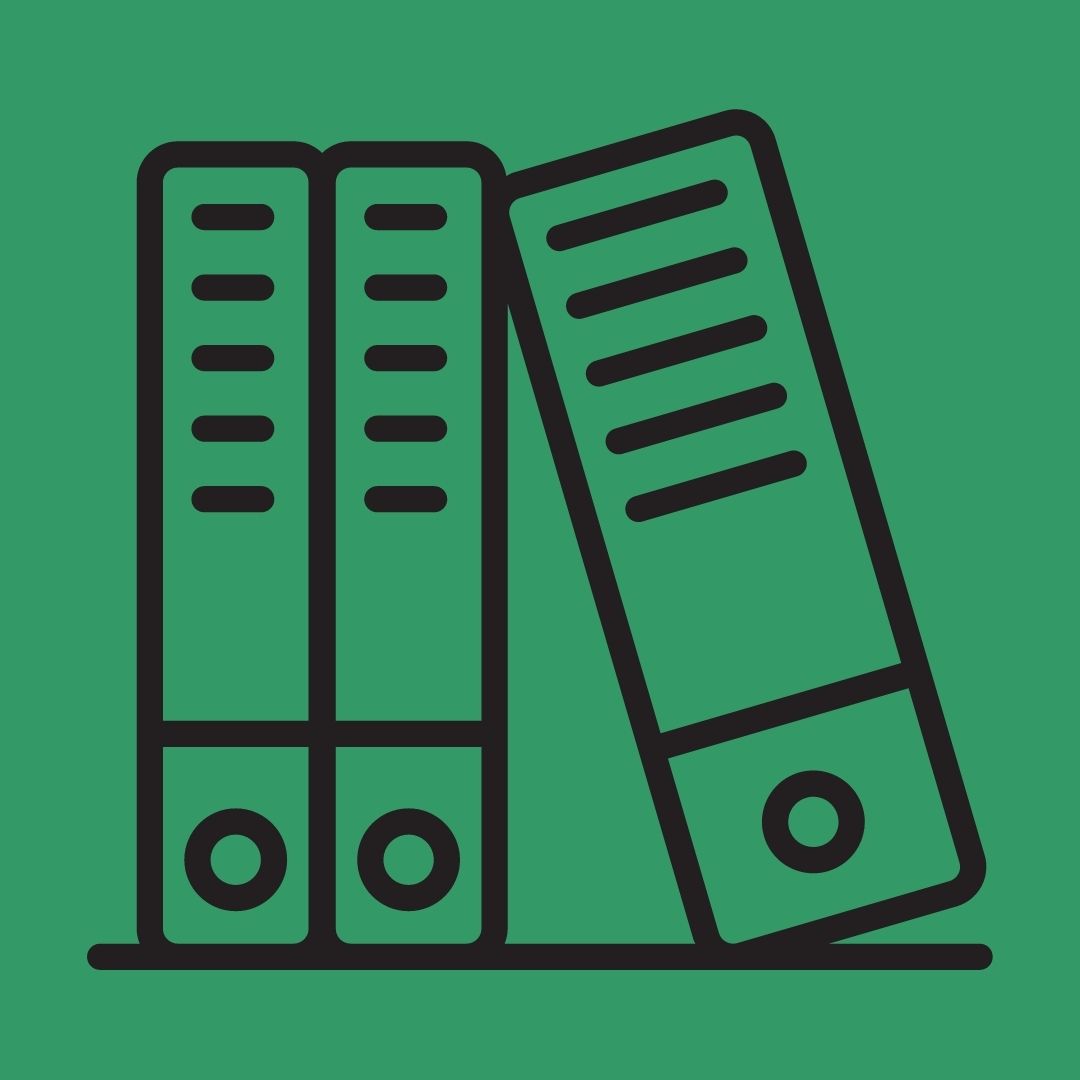 log books on a shelf.