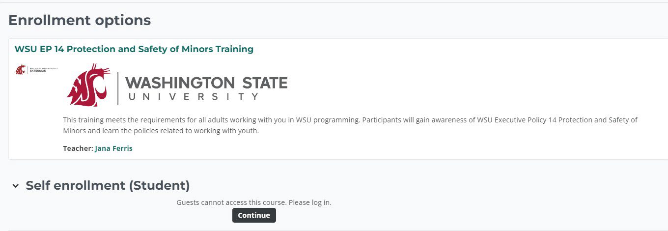 Screenshot of enrollment page for EP14 training.