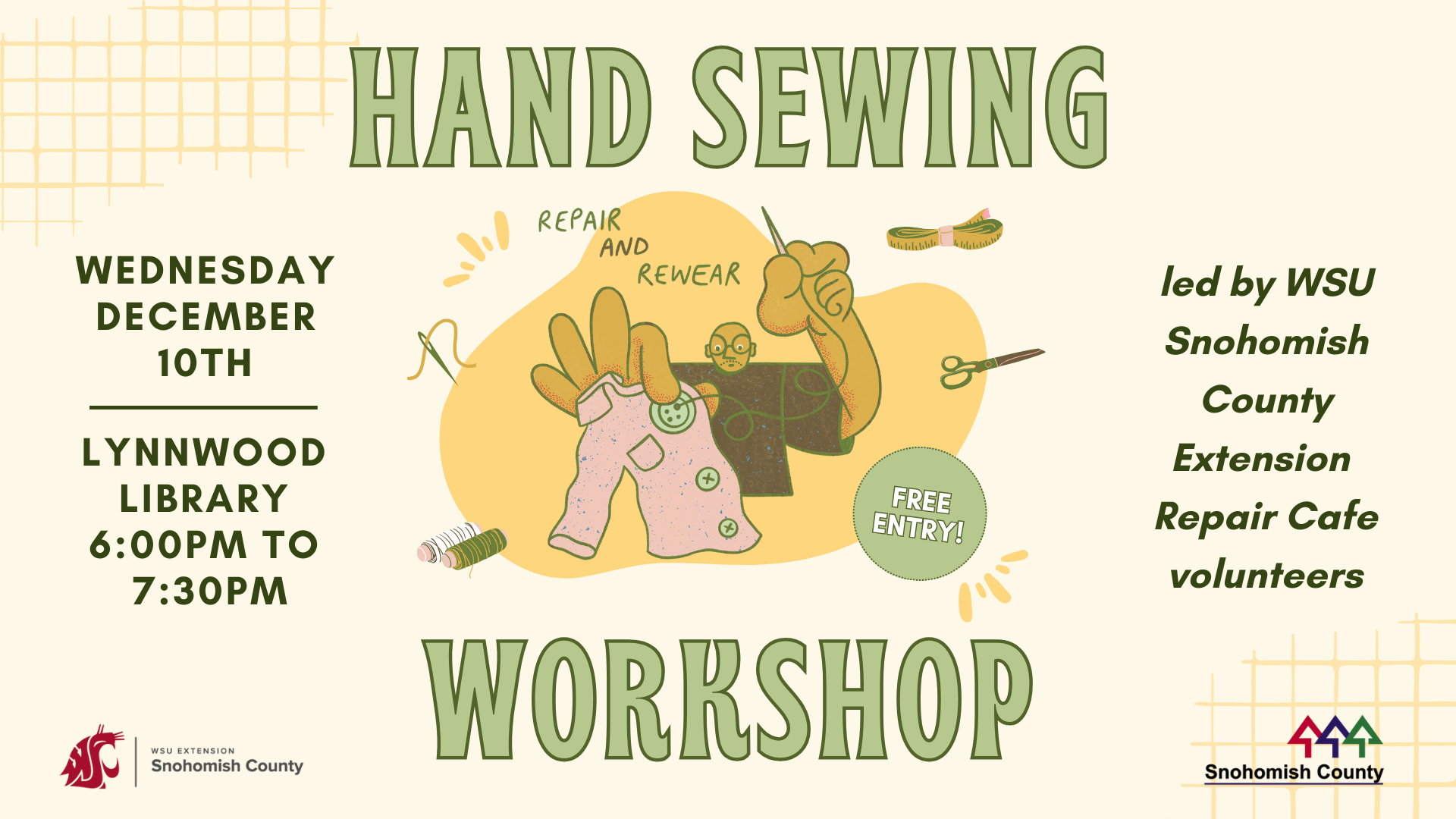 Graphic of someone hand sewing an item.