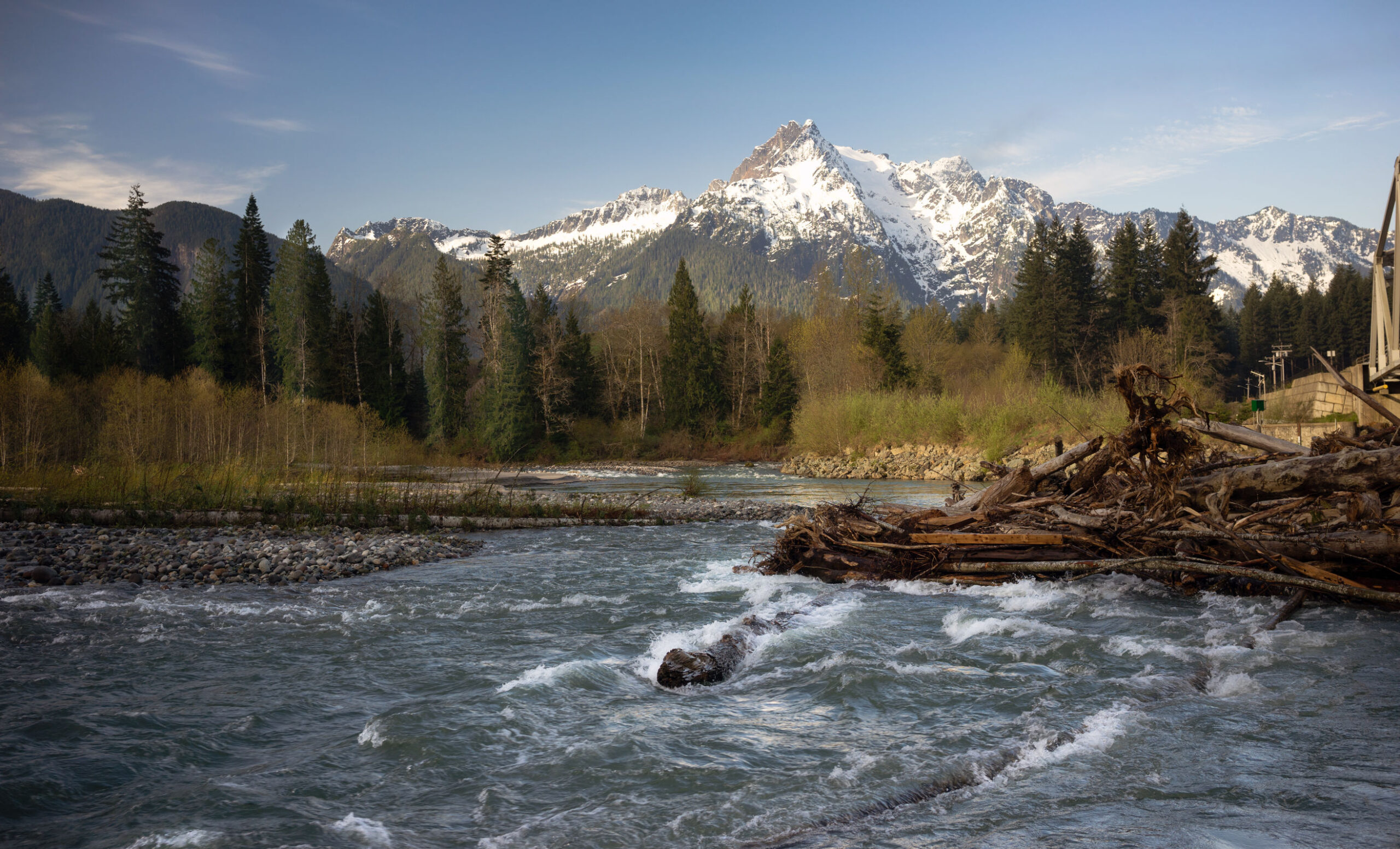 Suak River with snowy mountain