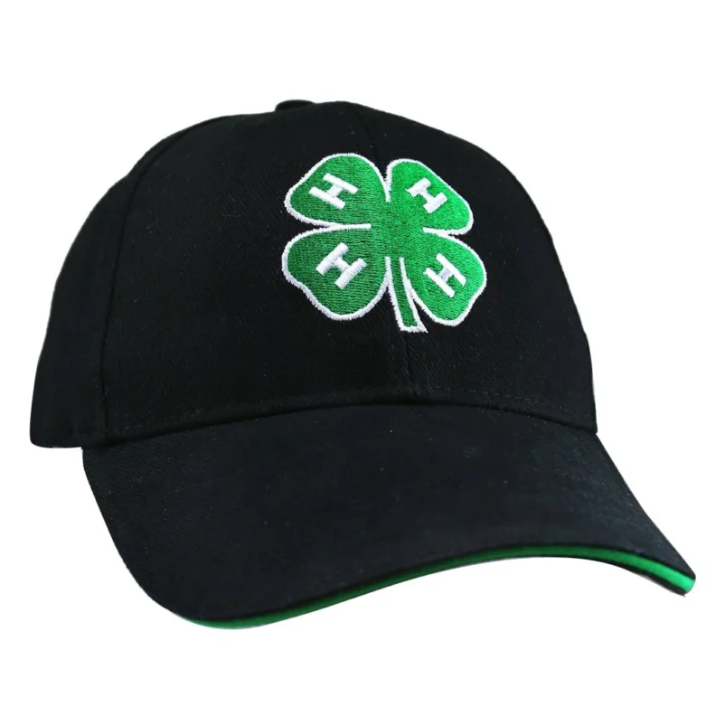Black ball cap with green clover.