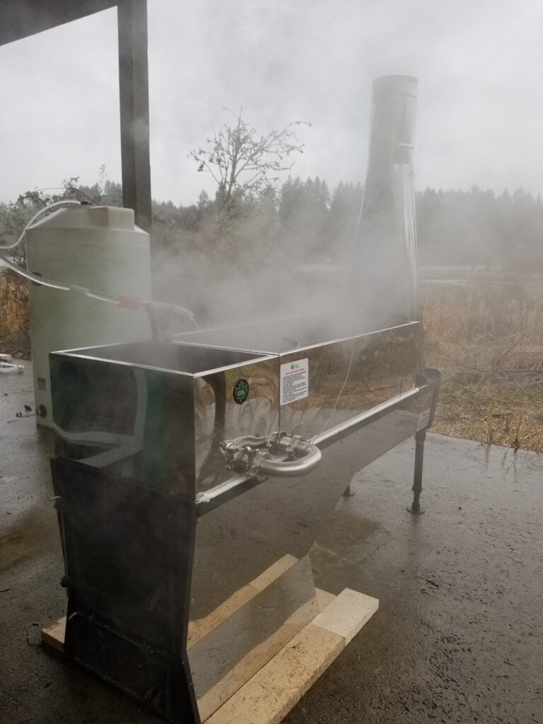 A factory made maple syrup evaporator.