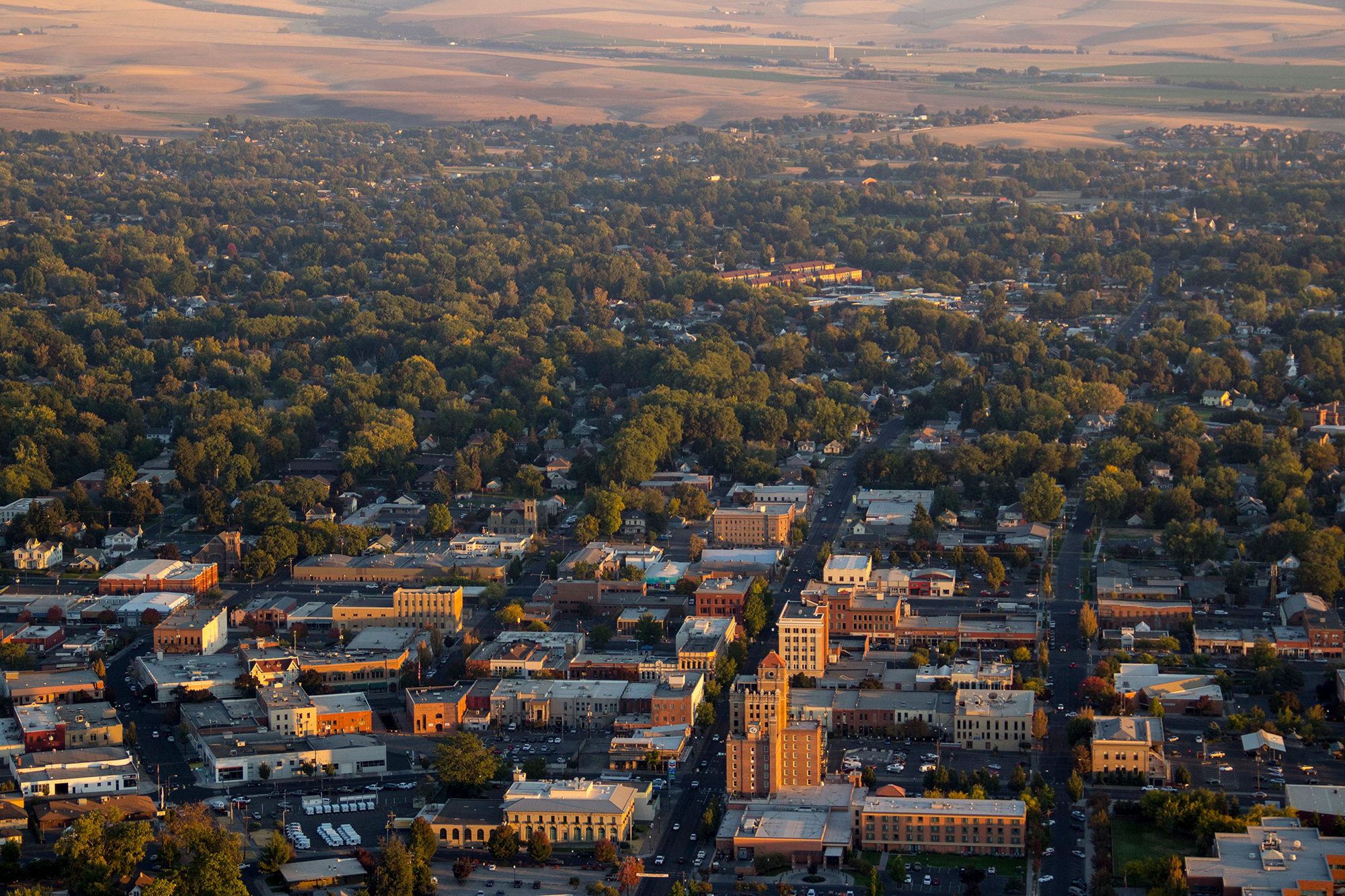 Aerial shot of Downtown Walla Walla.