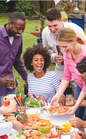 Group of friends eating outside