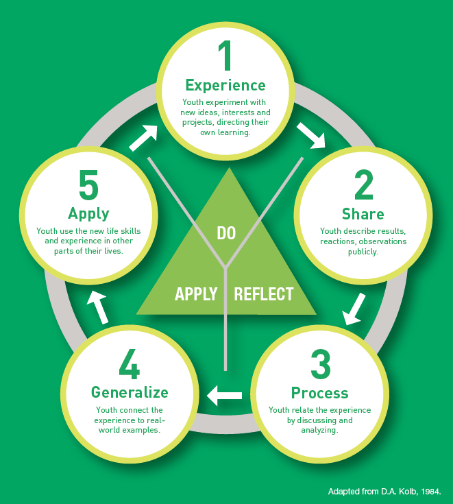 An Infographic showing the 5 steps of the 4-H approach.