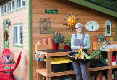 Pam Pace heading out to the garden.