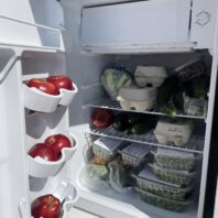 Stocked Little Free Fridge with door open