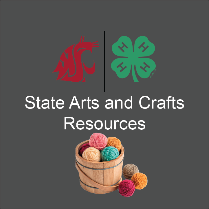 image of WSU and 4-H logos with a picture of yarn in a barrel. Says state arts and crafts resources