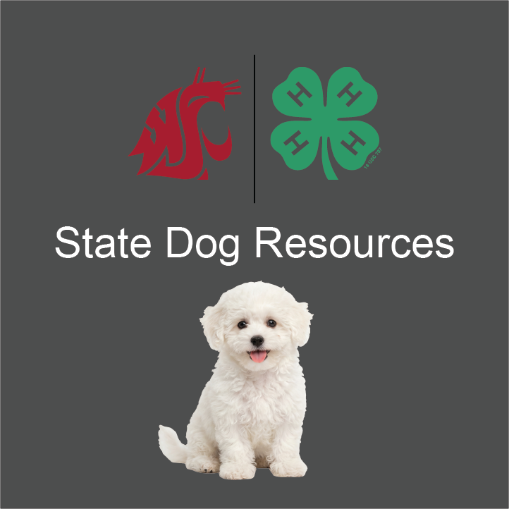 image of WSU and 4-H logos with a picture of a dog. Says state dog resources