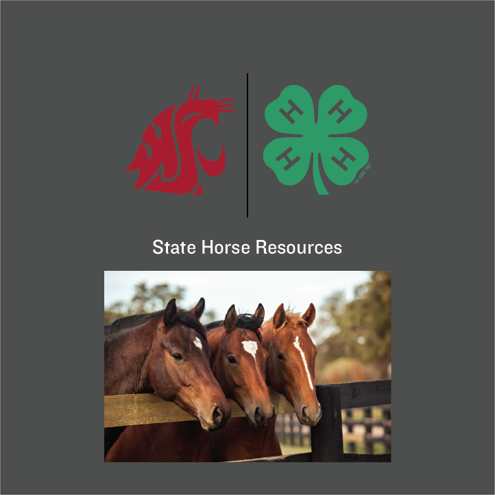 image of WSU and 4-H logos with a picture of three horses. Says state horse resources