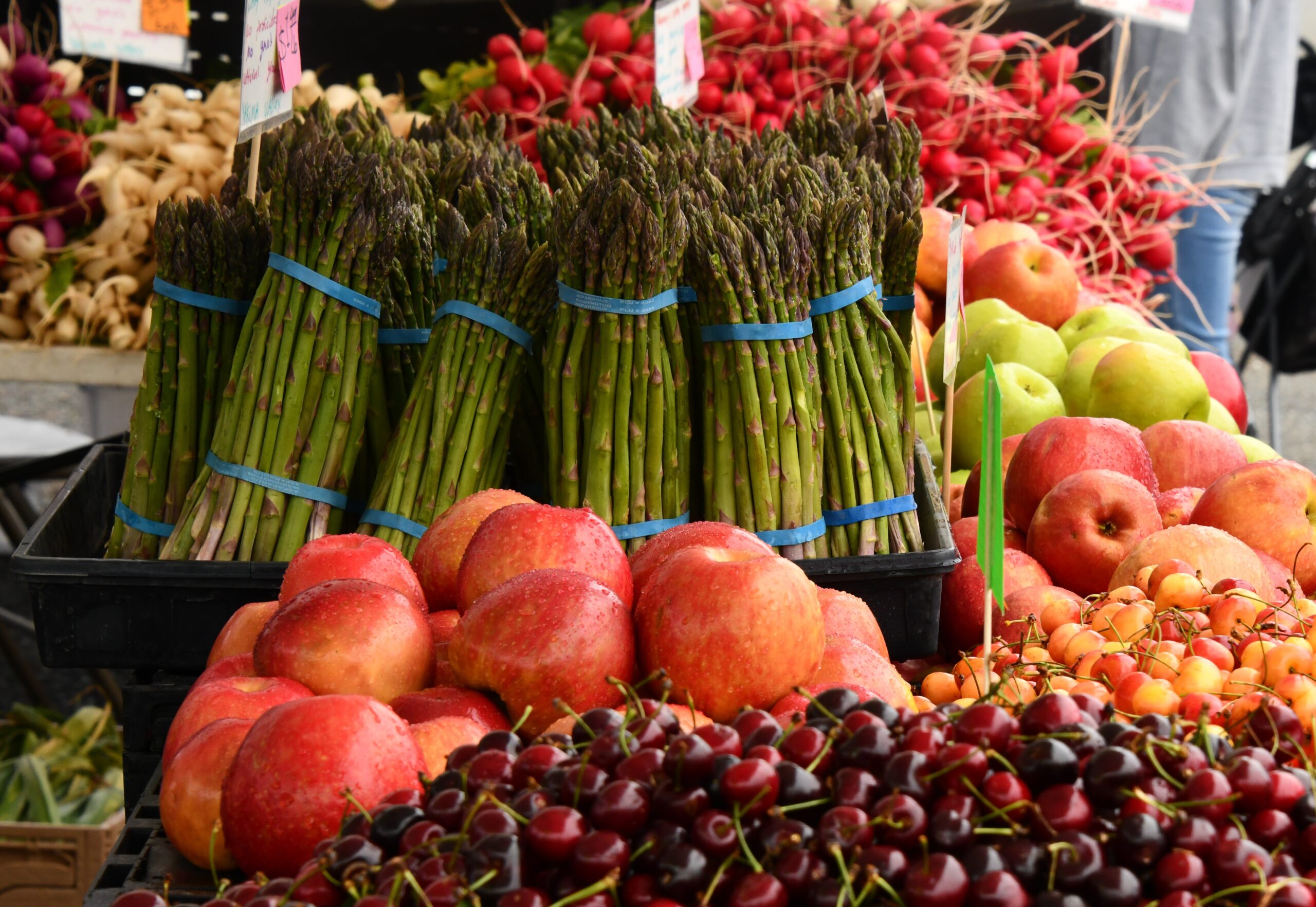 Fruits and vegetables at a market.