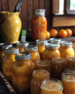 photo of jars of home canned peaches and peach jam