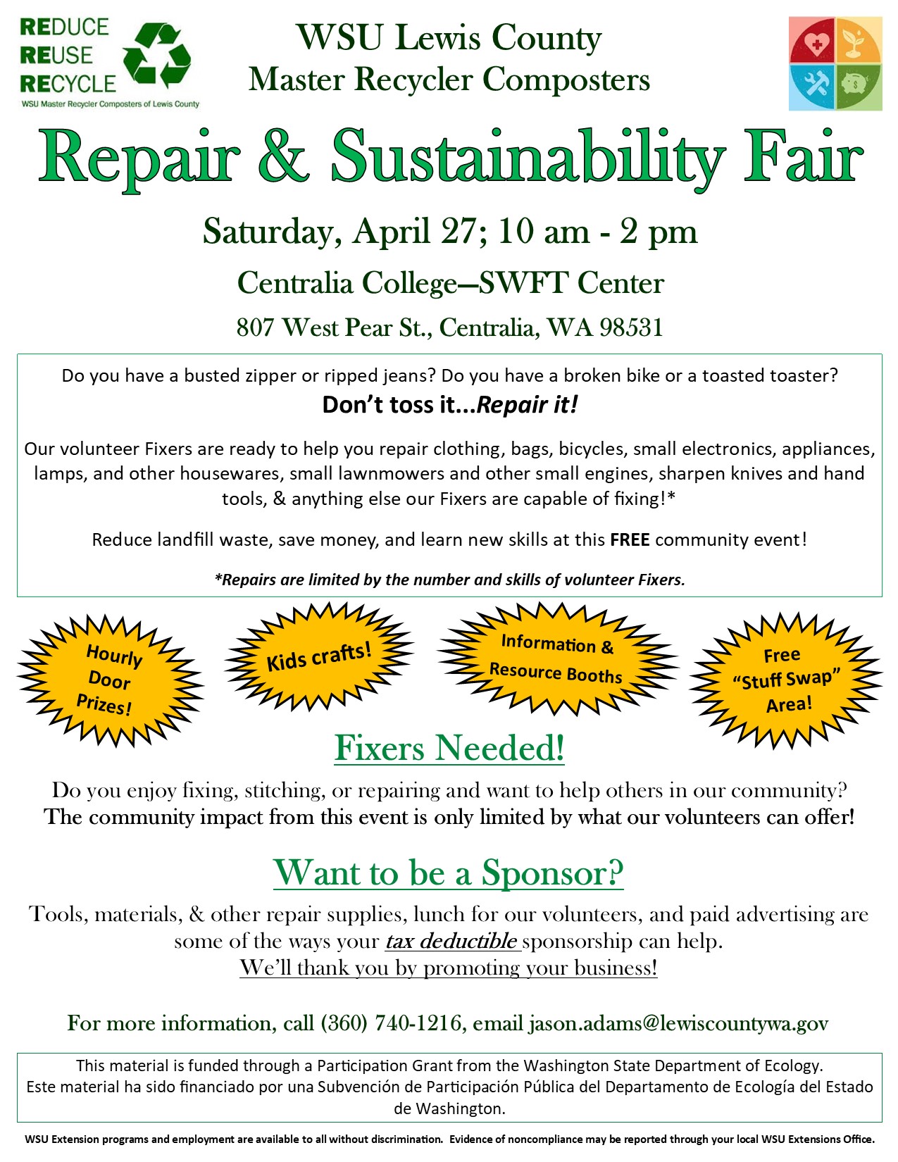 Refurbished Fair Example Repair & Sustainability Fair | Lewis County | Washington State University