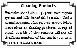 Graphic titled "Cleaning Products" explaining how cleaning agents affect septic systems.