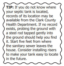 Tip about locating a septic tank using records or probing the ground.