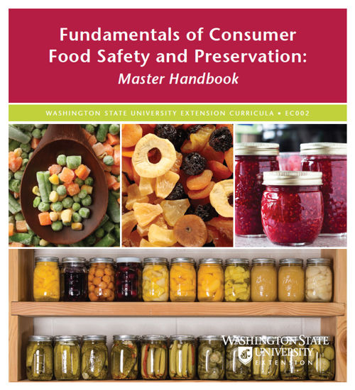 Cover of Fundamentals of Consumer Food Safety and Preservation: Master Handbook, featuring frozen and dried foods and jars of home-canned foods.