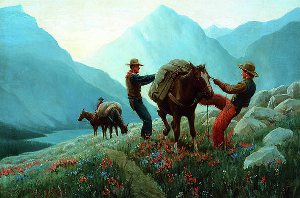 1915 Painting by American artist Frank Stick titled "Packing In".