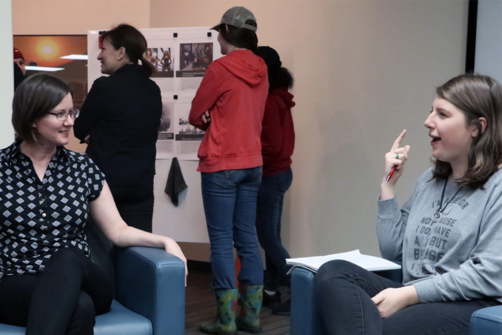 Leeann Hunter sits down in conversation with a student